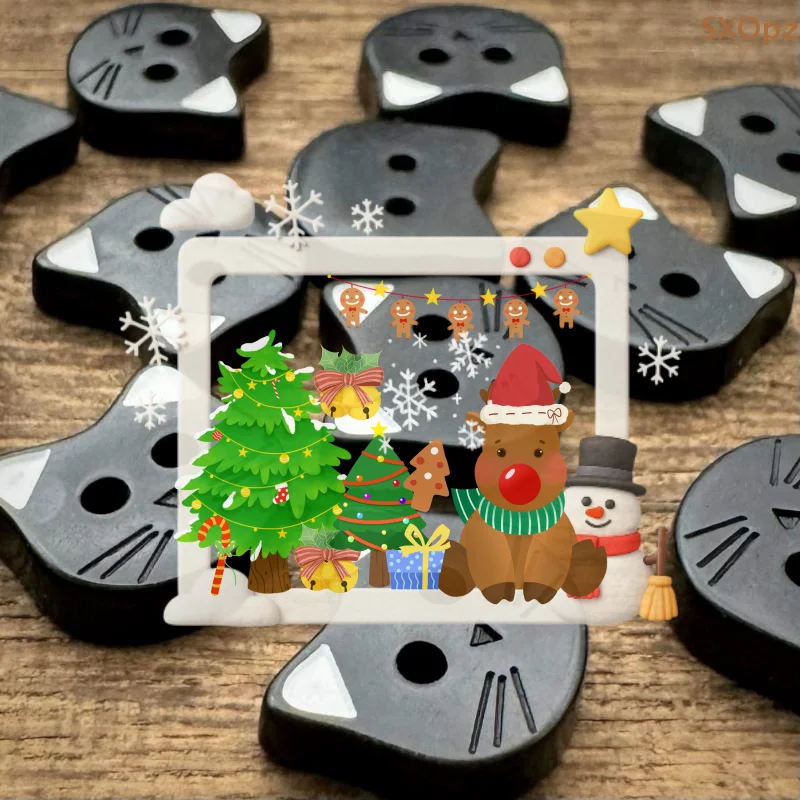 

Set of 10 Cartoon Cat Buttons; Cute Eared Fasteners for DIY Clothing design