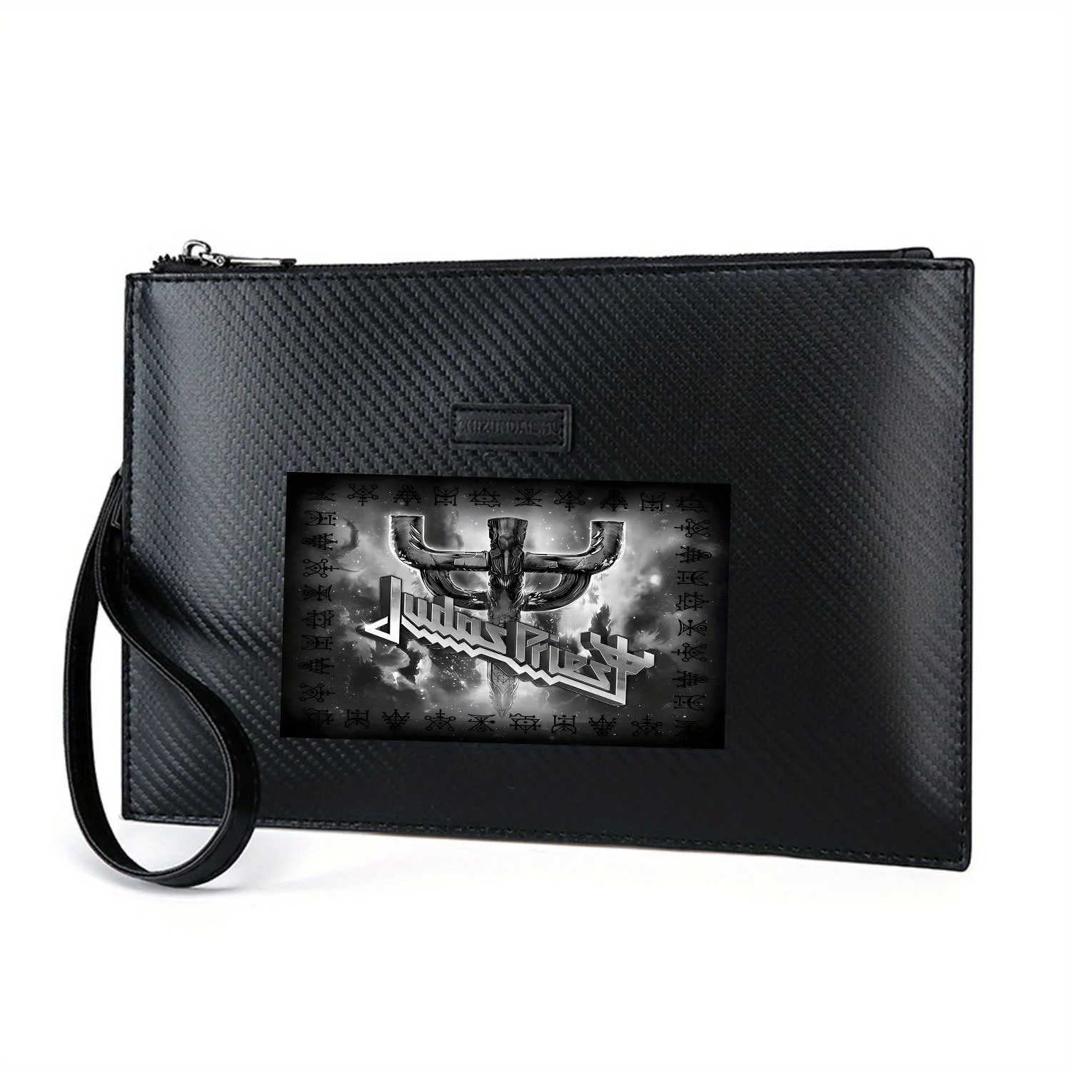 حقيبة يد رجالية من البولي يوريثان بتصميم شعار متقاطع على شكل سيف معدني ثقيل، عصرية وعملية للحمل اليومي #1