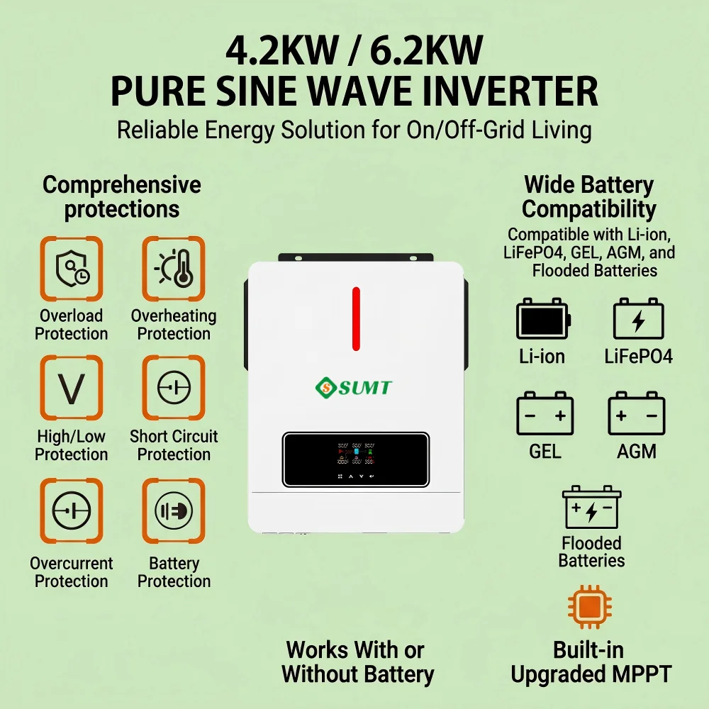 S SUMT ECO II 4.2KW Off Grid Hybrid Solar Inverter 230VAC 120A MPPT Battery Free Inverter with Dual Output WiFi