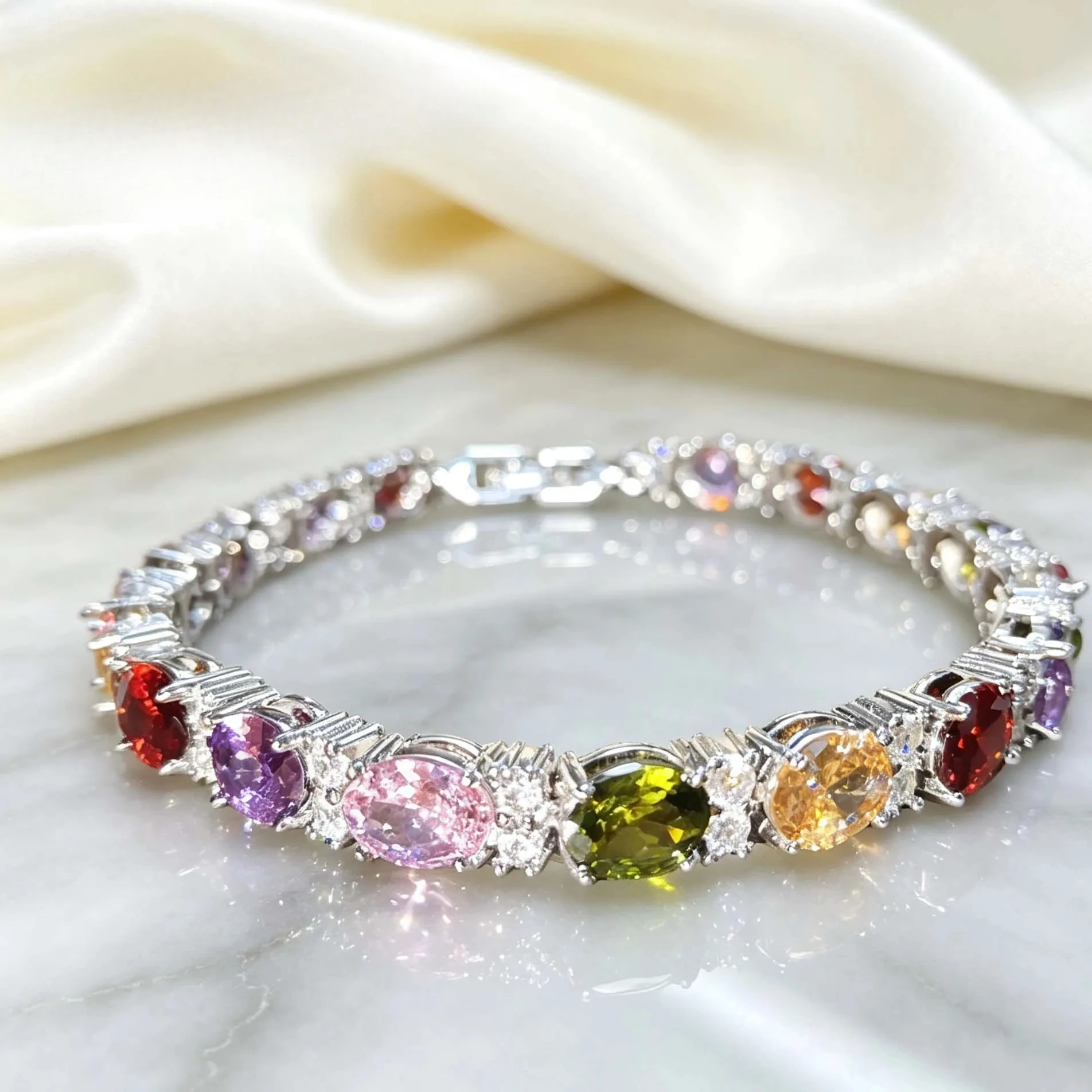 925 pure silver fashion bracelet set, featuring colorful zirconia gemstones,suitable for both men and women and highly versatile