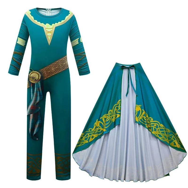 l2025l Halloween Brave Merida Cosplay Anime Jumpsuits Girl Cloak Halloween Costumes for Kids Merida Superhero Disguise Dress Car