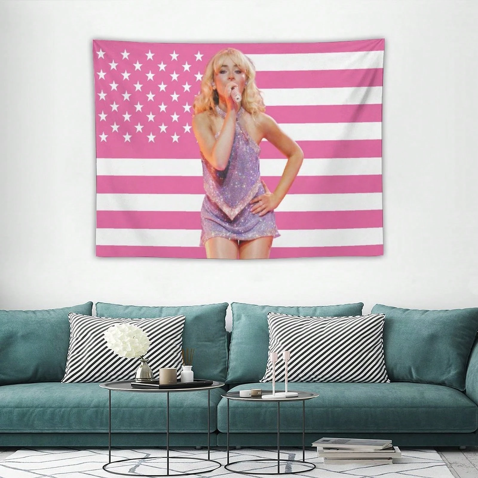 Sabrina Carpenter Music Tapestry Flag, Wall Hanging Poster for Bedroom Dorm, Fan Birthday Gift with Free Installation Kit