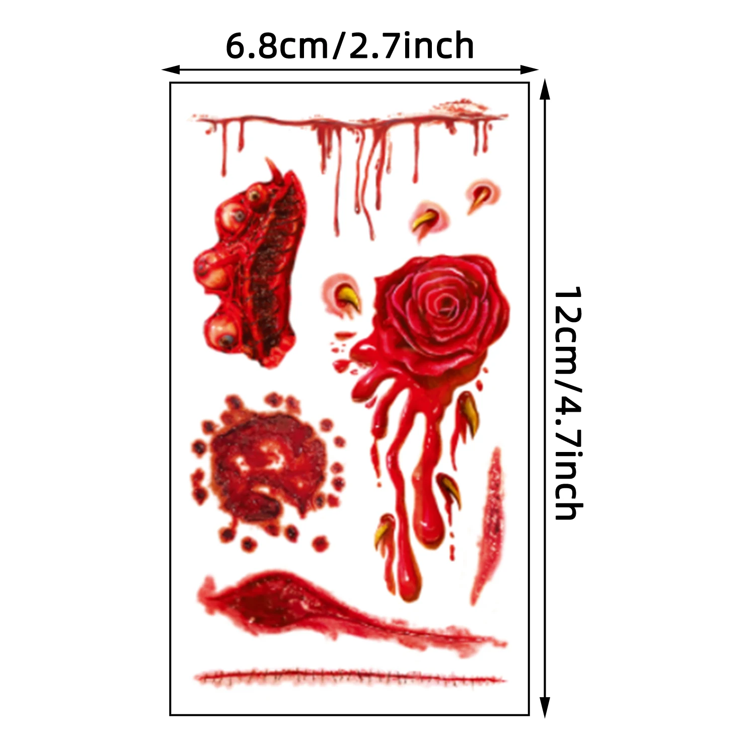 10 Pieces, Temporary Scar Tattoo Stickers, over 90 Bloody Horror Scar Designs, Fake Tattoo Stickers, Waterproof and Sweatproof, Realistic, Easy to Use, Perfect for Halloween Parties, Role-Playing, Pranks, and Funny Makeup