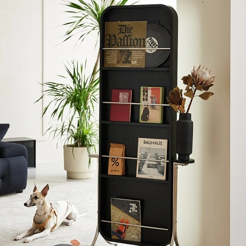 Movable full-length mirror living room rotating floor mirror home bedroom Internet celebrity storage magazine rack