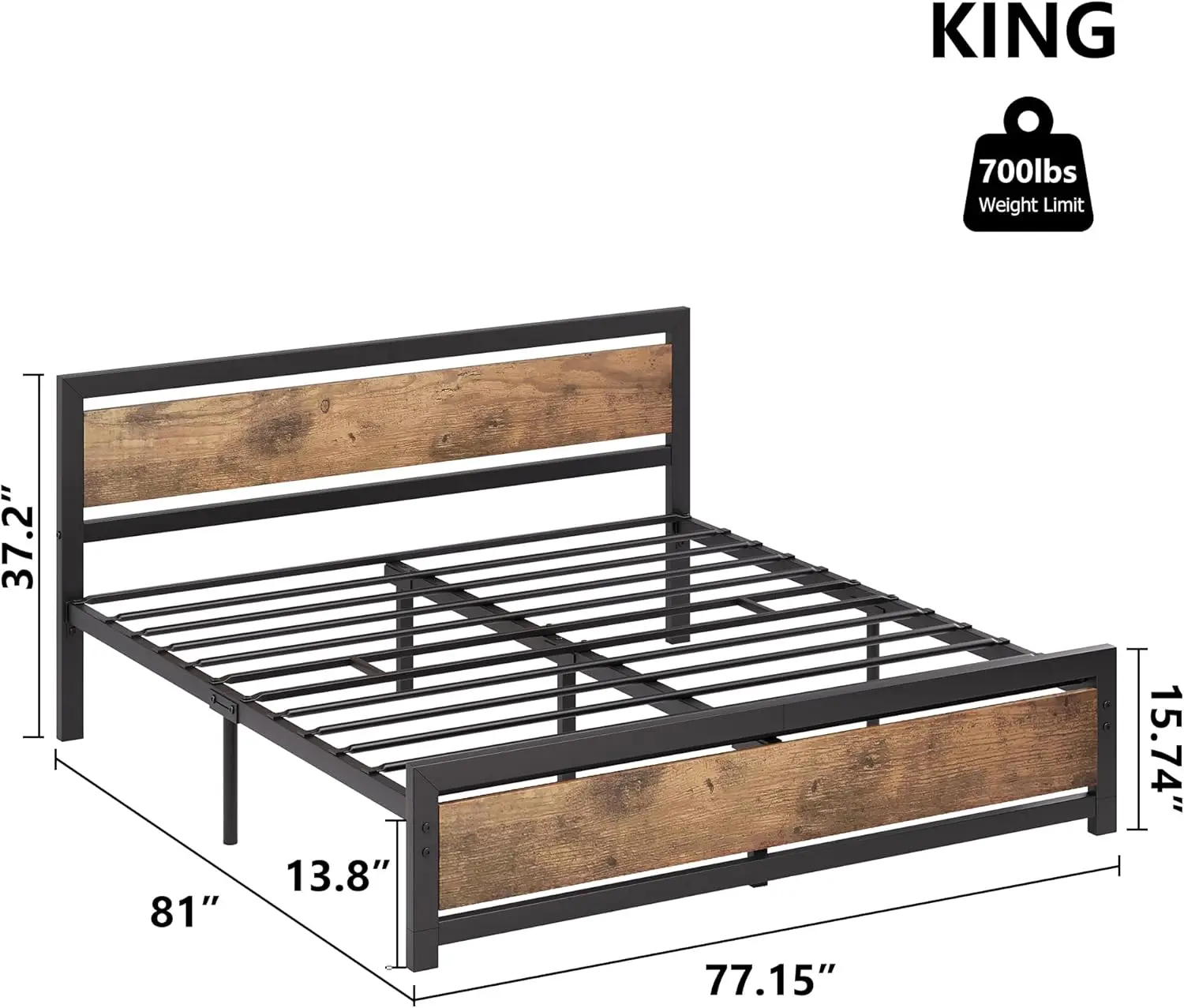 GAOMON King Size Bed Frame with Wood Headboard, Industrial King Platform Bed with Heavy Duty Slat Support, 14 inch King BedFra