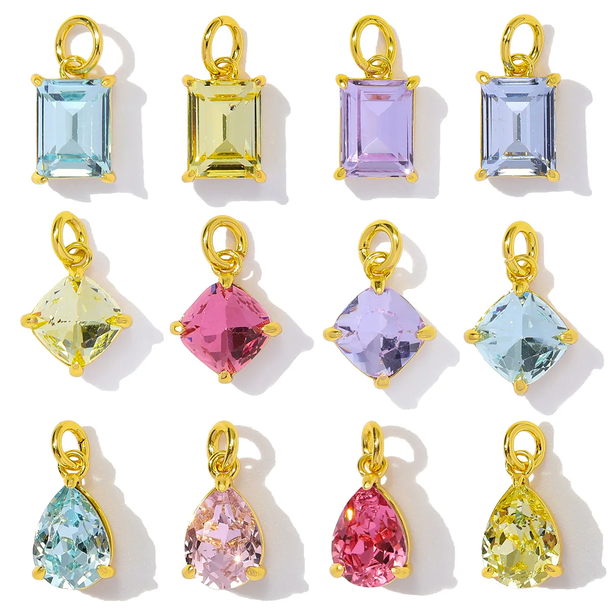 

3pcs/Lot Copper Waterdrop Charms Square Zircon Pendants for DIY Fashion Jewelry Making Necklace Earring Accessories