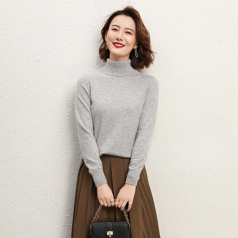 Suéter de cachemira de cuello alto para mujer, Jersey de punto suave y cálido para Otoño e Invierno
