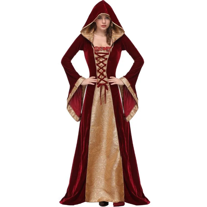 Women Medieval Court Queen Dress,Vintage Gothic Lolita Princess Gown,Halloween Masquerade Cape Cosplay Costumes,Stage Show Set