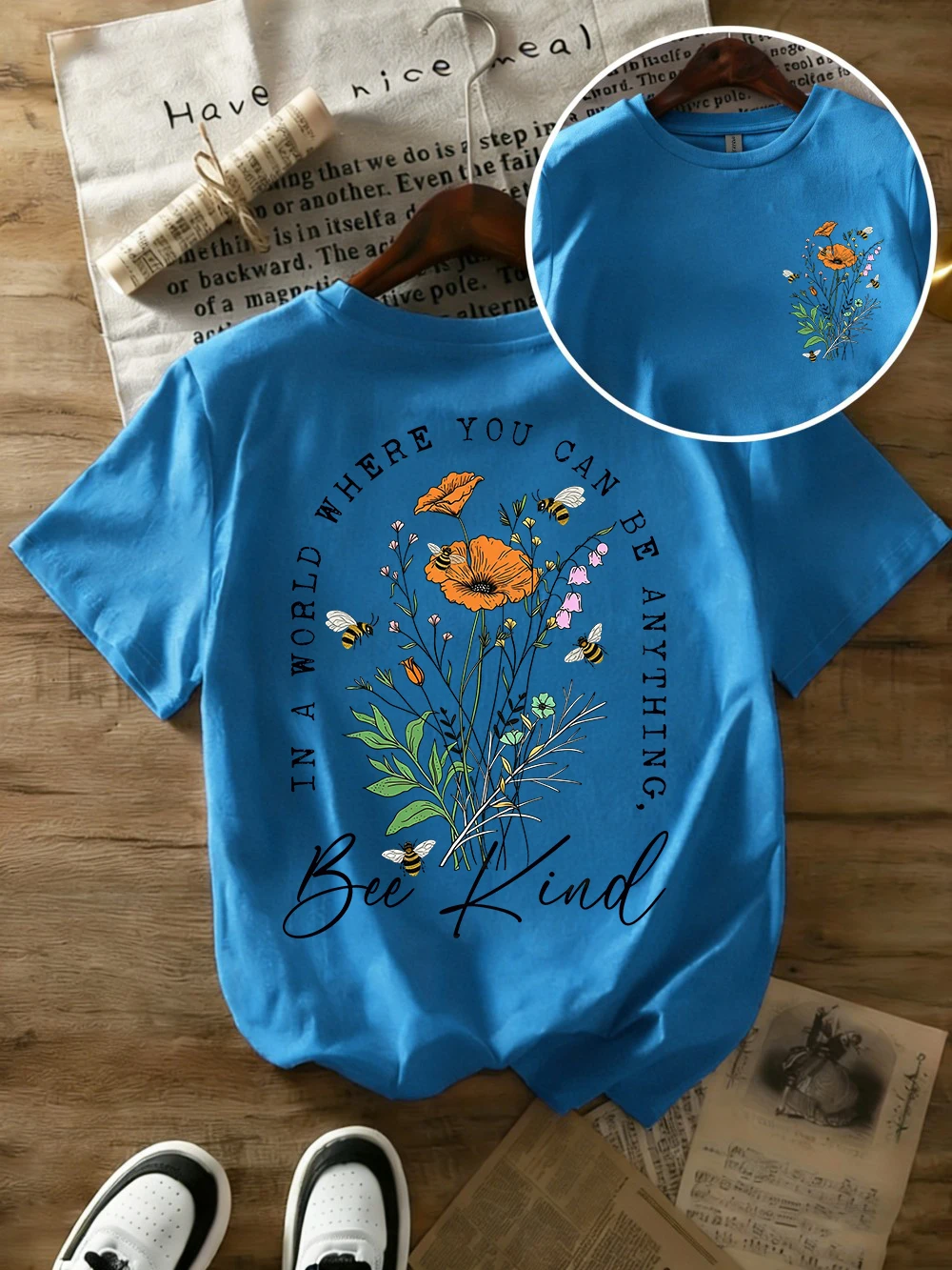Sommer-T-Shirts mit wunderschönen Blumendrucken für Damen, übergroße T-Shirts aus Baumwolle, einfache O-Ausschnitt-Kurzarm-Tops, lässige Damenkleidung – Detail 22