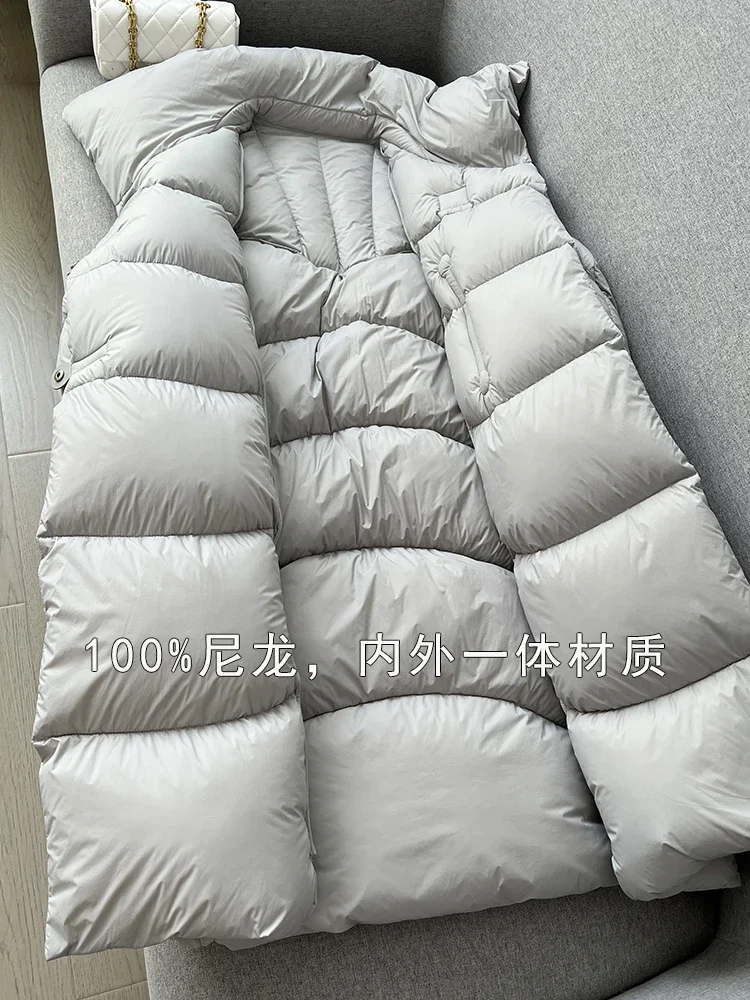 90 White Goose Down Puffs, Soft and Thickened Warm Cocoon Type, Medium and Long Loose Coat for Women