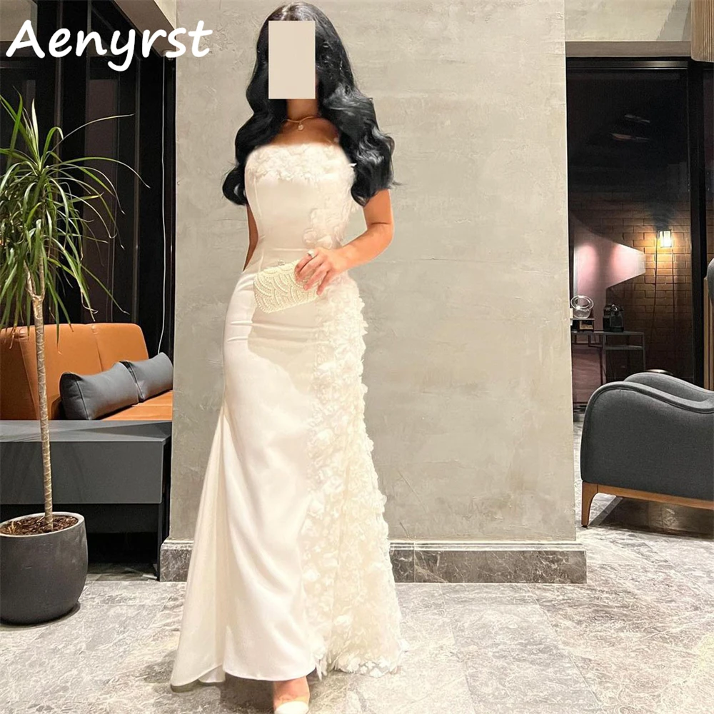 Aenyrst Elegante 3d Appliques Strapless Avondjurken Satijn Zeemeermin Prom Feestjurken Enkellange Trouwjurk Voor Dames