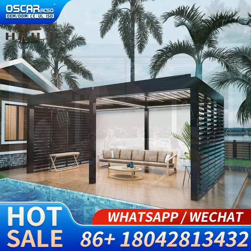 Outdoor Garden Patio Aluminum Solar Power  Photovoltaic Opening Louvre Roof Smart Eco Friendly Terrace Gazebo Canopy for USA Eur