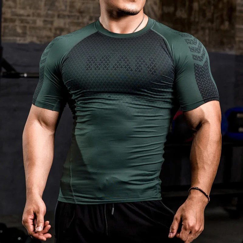 Mens Sport Top for Fitness T-shirt Bodybuilding Compression Shirt Gym Running Tight Rashguard Jogging Sweatshirt Dry Fit Clothes