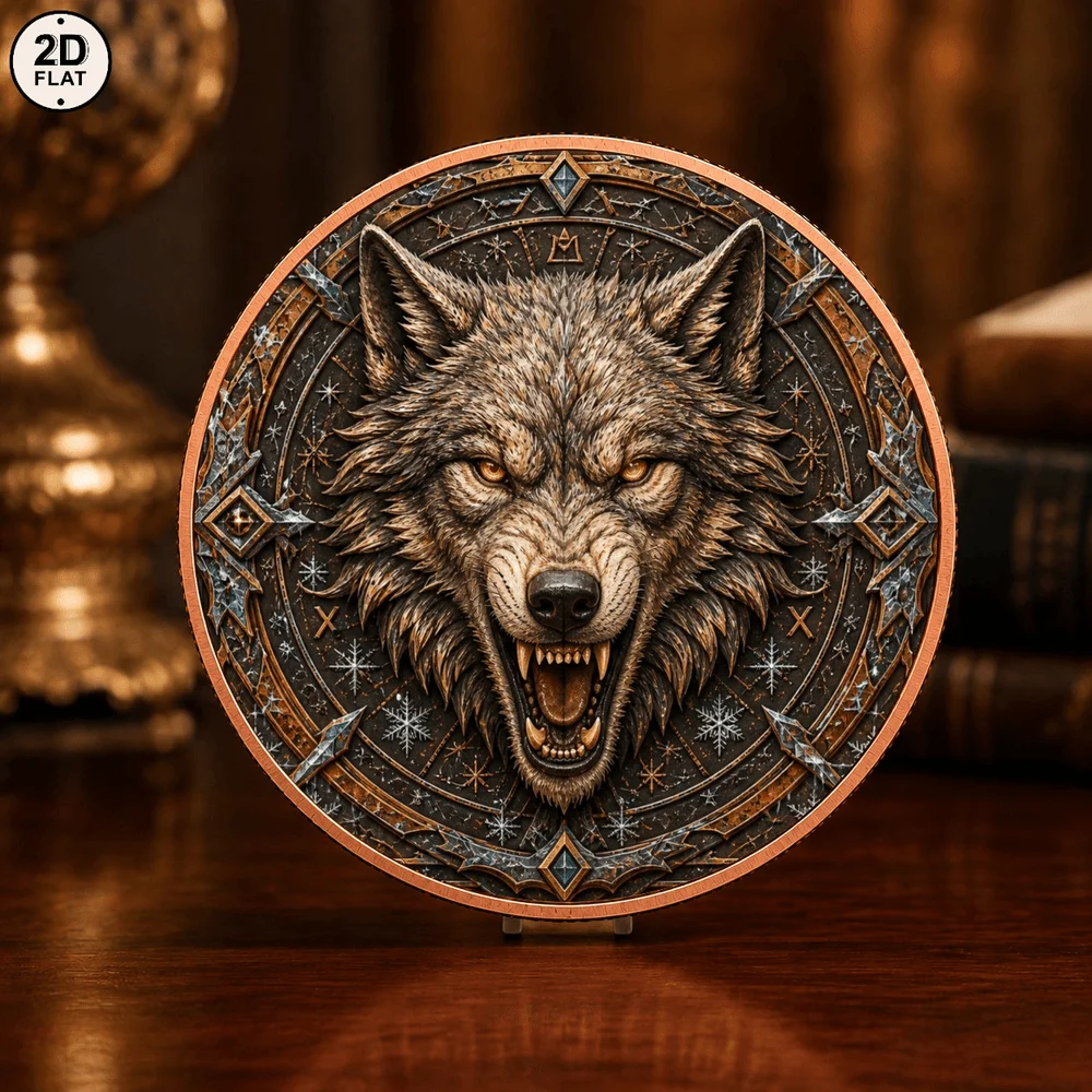 1pc Mystic Wild Wolf 1oz .999 Fine Copper Challenge Coin 2D Norse Winter Snowflake Commemorative Medal Gifts for Wildlife Lovers