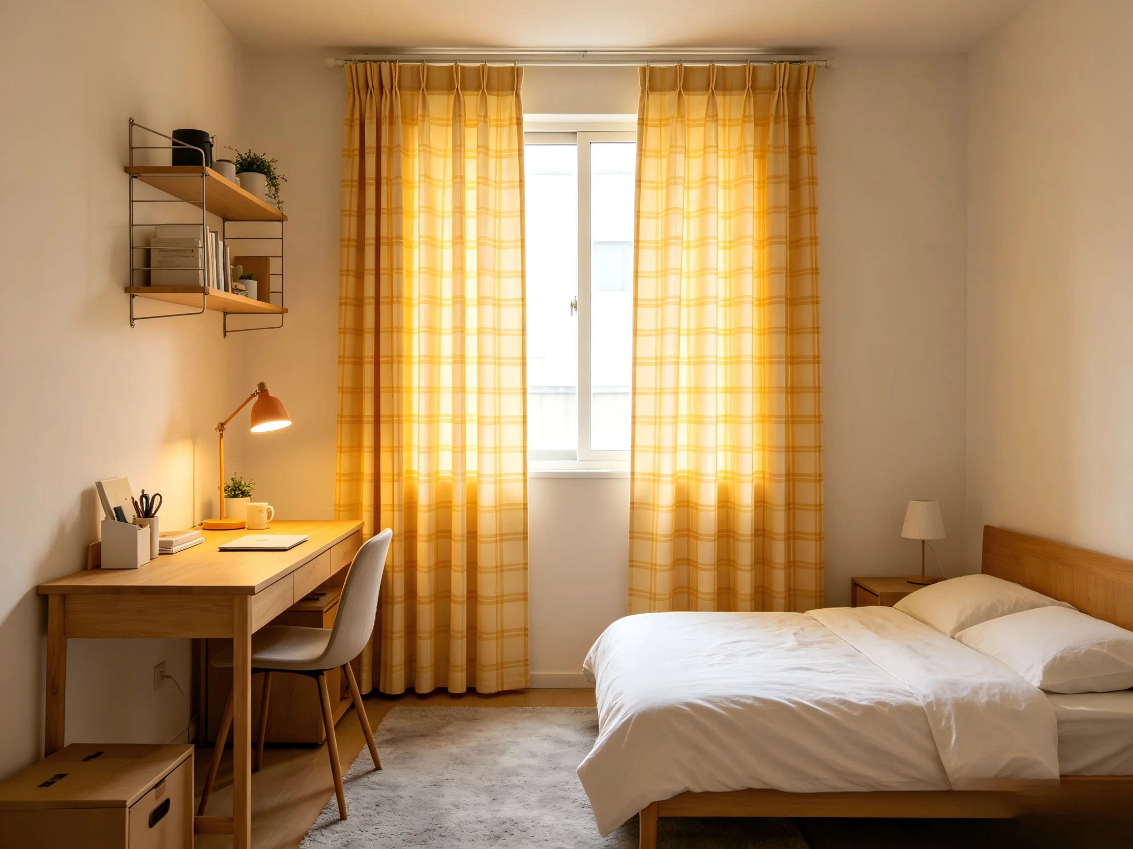 200136   Light yellow grid patterned frosted curtain