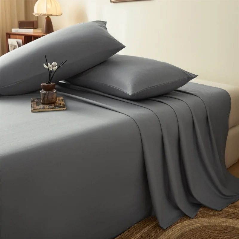 4pcs Queen Bed Sheet Set 100% Cotton Simple Flat/Fitted Sheet+Pillowcase Home Hotel High Quality Cotton Grey Mattress Cover