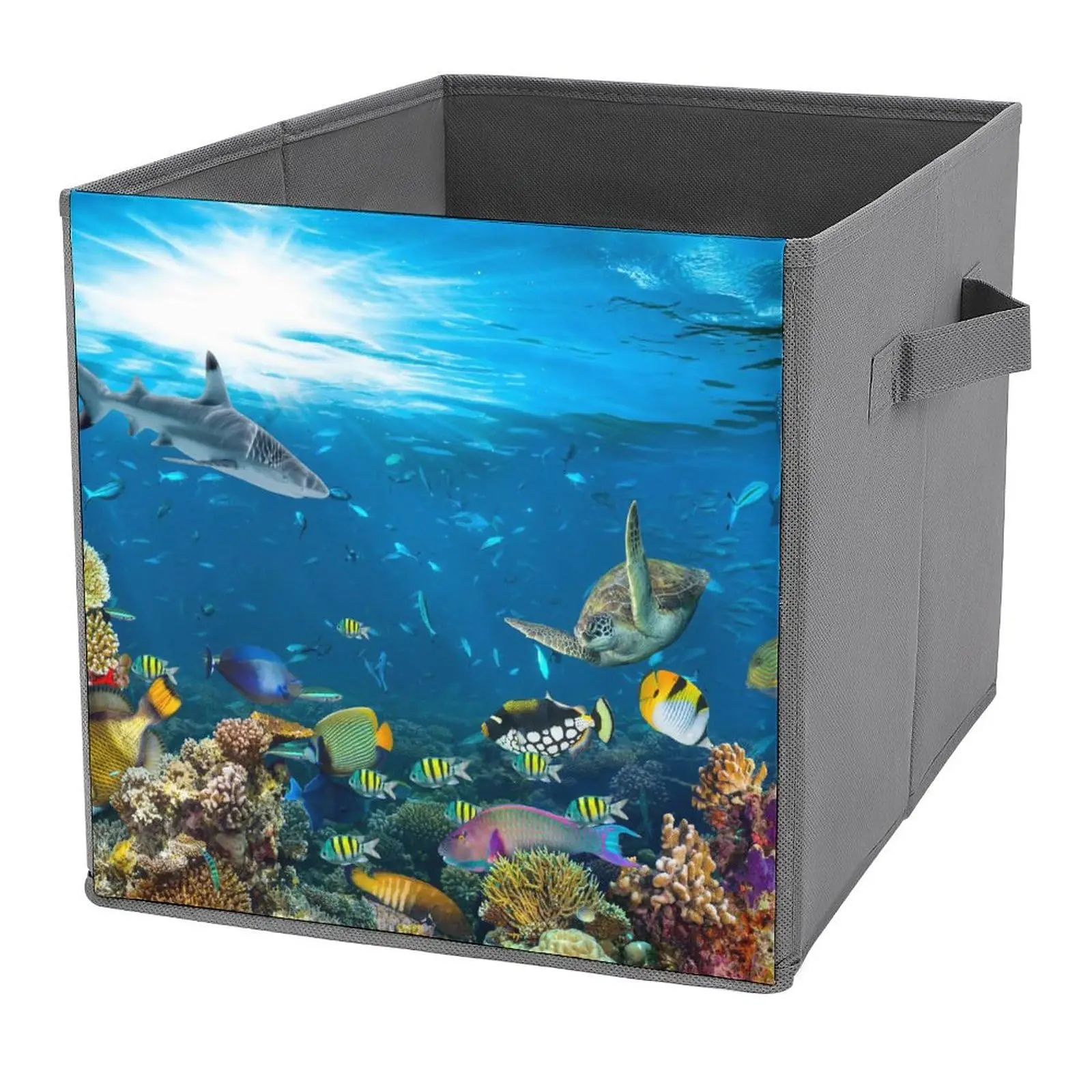 Underwater Coral Reef Wildlife Folding Storage Bin Large Capacity Collapsible Cubes Organizer Case Cloth Blanket Box with Handle