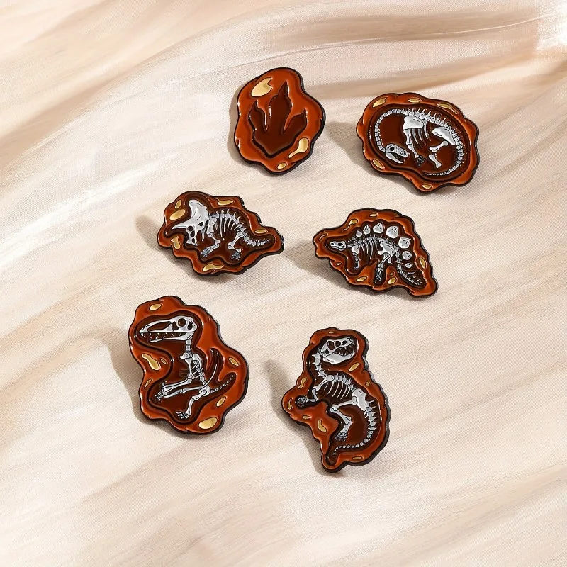 6pcs Creative Dinosaur Fossil Alloy Brooches Embroidery Patches Versatile Additions for Decorating Clothing Shoes and Bags Hats