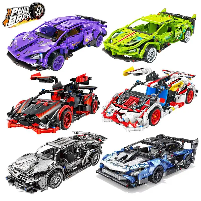 

Игрушечные строительные блоки для гонок, игрушечный автомобиль с откатным механизмом, собранные строительные блоки, спортивный автомобиль, детские развивающие игрушки