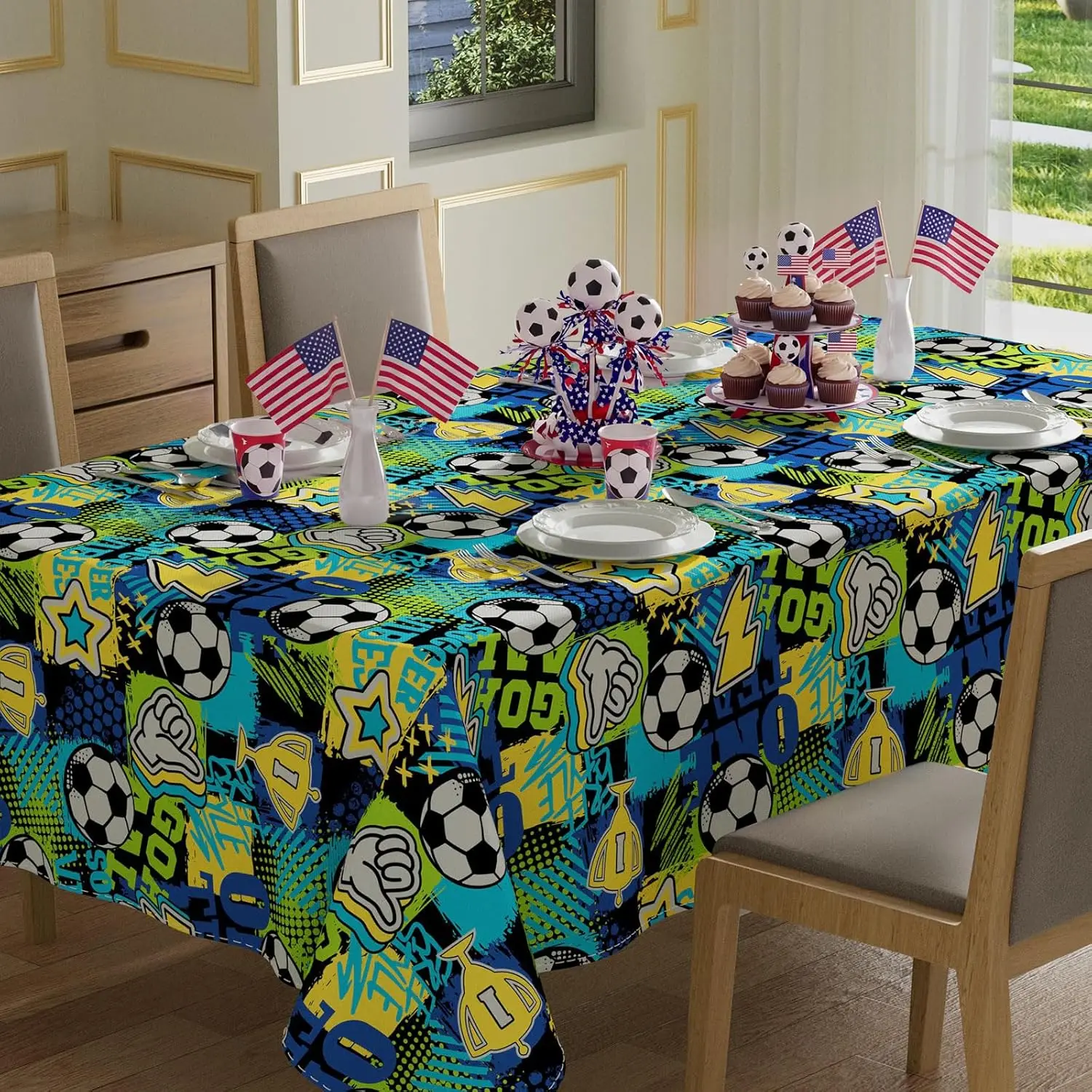 

Soccer Graffiti Trophy Rectangle Tablecloth for Table Decor Sport Game Day Soccer Party Football Table Cloth Holiday Party Decor