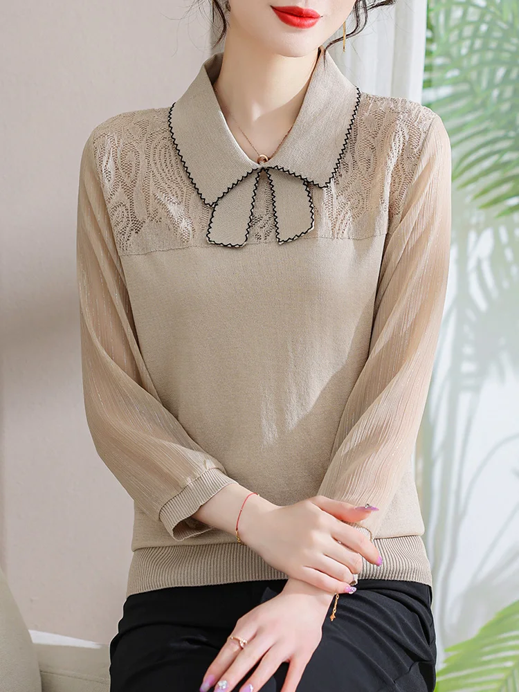 

Spring Faion Thin Knitted Sweater Women's Base irt Midi Length Collar Polyester Fiber Loose Fit Sle for Middle-Age...