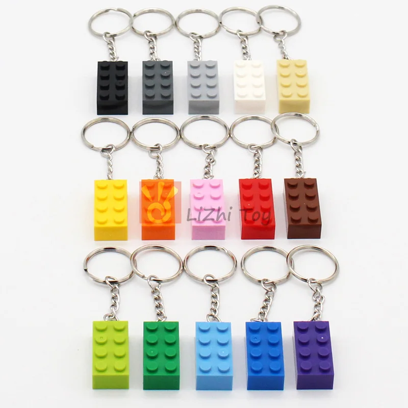 DlY Colorful Thick Brick 2x4 Key Chain Set 3001 Pendant Building Block Compatible with MOC Keychain Ring Toys for Kid Gift