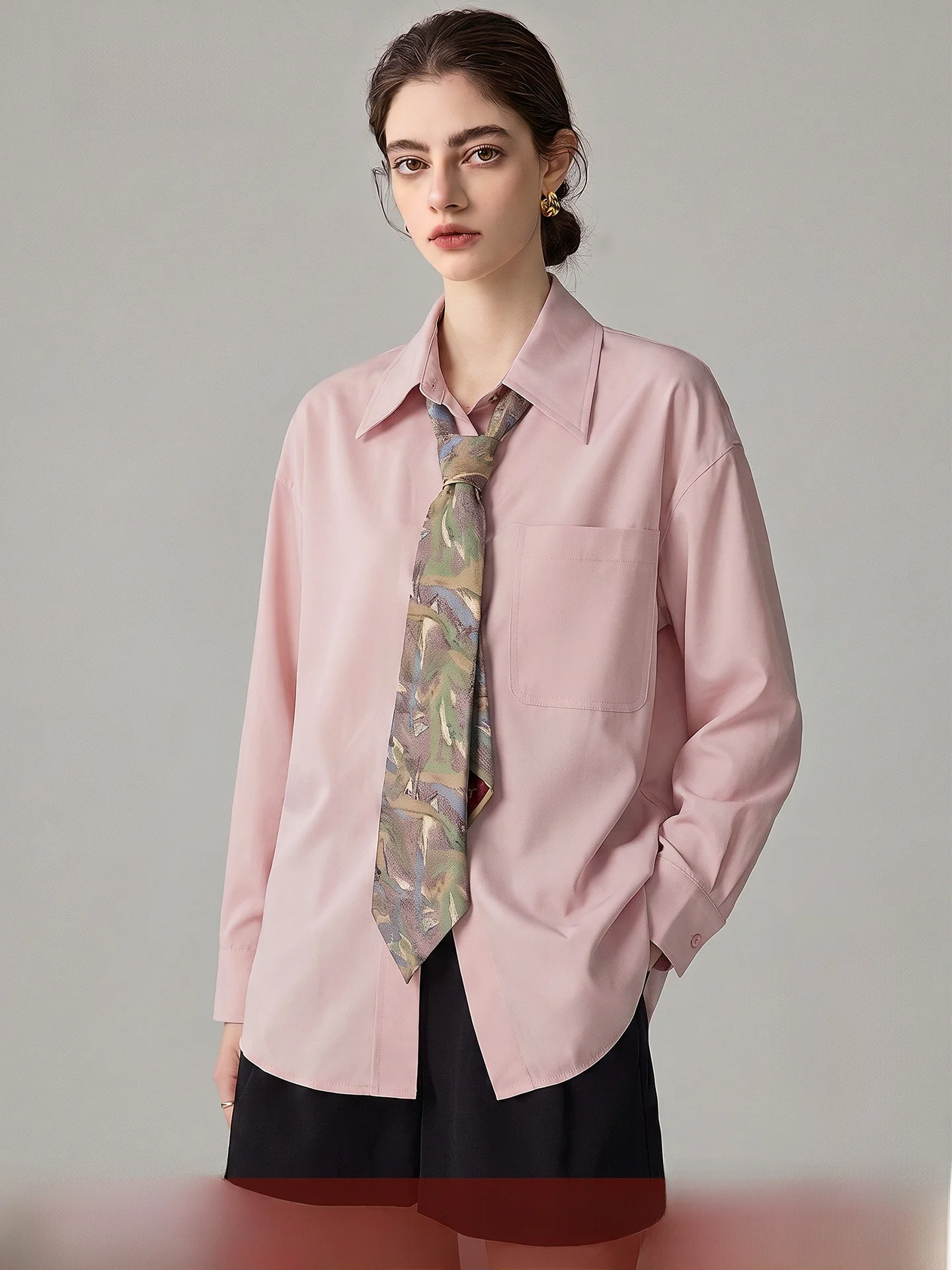 Yoka Home Casual Pink Shirt Women's Loose Slimming Drapey Wrinkle Resistant Versatile Shirt Korean Style Button up Long Sleeve