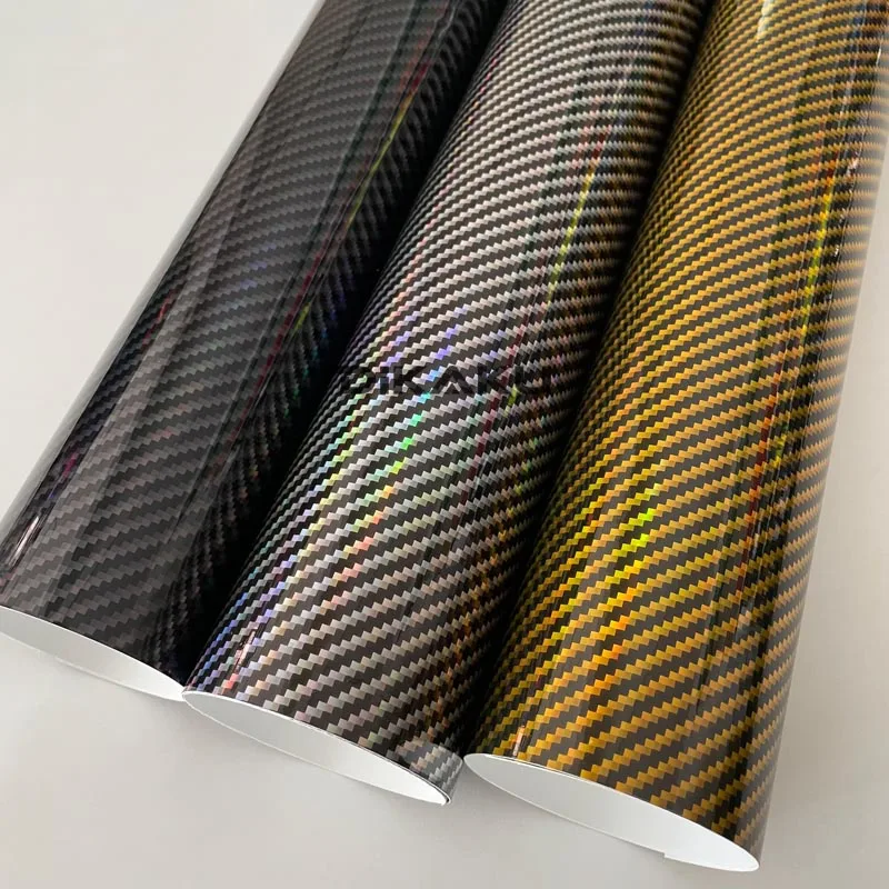 1.52*18m/roll Holographic Black Silver Golden Carbon Fiber Vinyl Wrap Film DIY Car Wrap Vinyl Automotive Stickers Decals