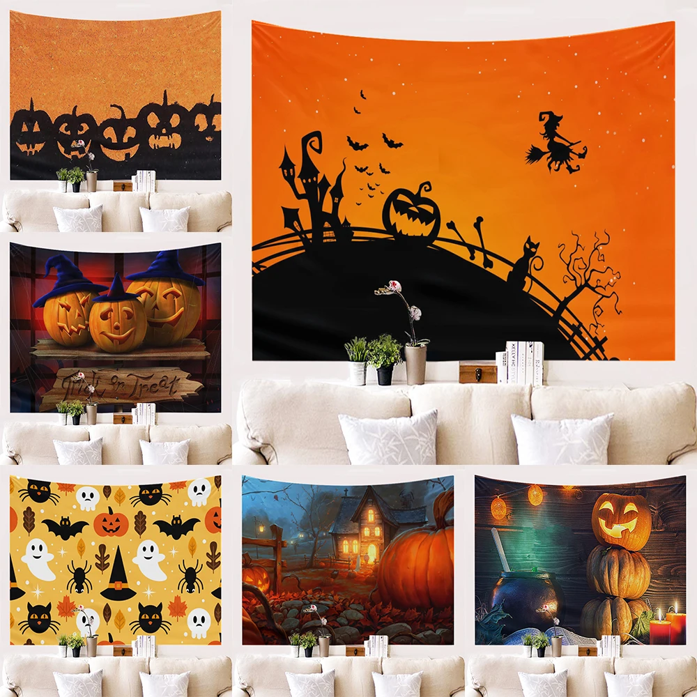 

Halloween Wall Tapestry Hanging Hippie Pumpkin Bedroom Living Room Dorm Decor Backdrop Fabric Home