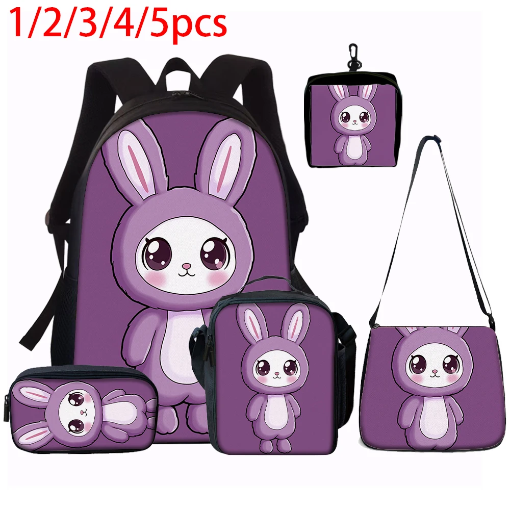 1/2/3/4/5PCS Trendy Rabbit Graphic Backpack Set | Perfect for School & Daily Adventures