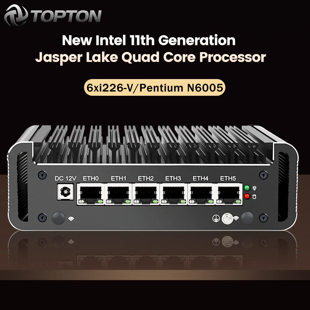 6x Intel i225 2,5G Fanless Mini Router PC Celeron J4125 Quad Core 2 * DDR4 6x2500M nics pfSense Firewall Router OPNsense Openwrt