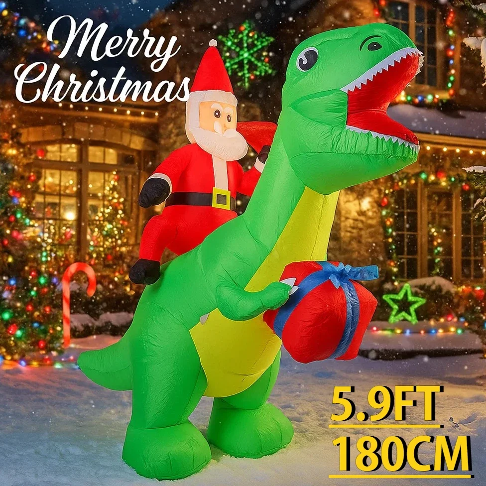 5,9 FT LED Licht Aufblasbare Yard Decor Fahrt Dinosaurier Santa Claus Geschenk Box Spielzeug Weihnachten Liefert Ornamente Weihnachten Urlaub Geschenk
