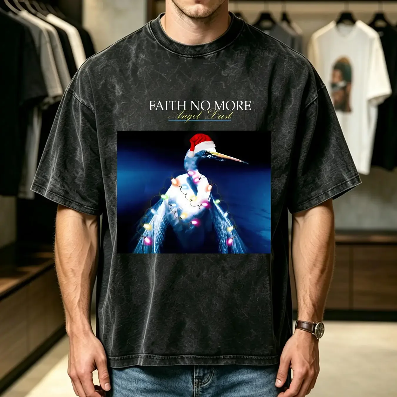 washed T Shirt Rare Faith No More Santa Angel Dust Merry Christmas Black All Size FA1796 long sleeves vintage Washed