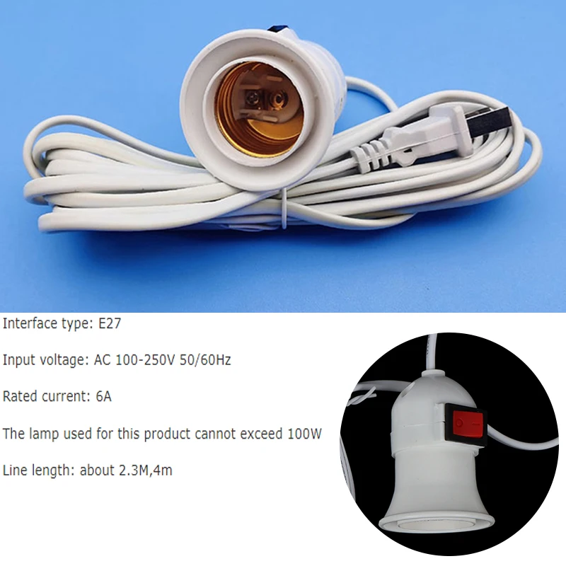 

E27 2.5/4M cable plug-in chandelier bulb holder with switch American plug portable bulb holder US Hanging Light Lamp Base 1PC