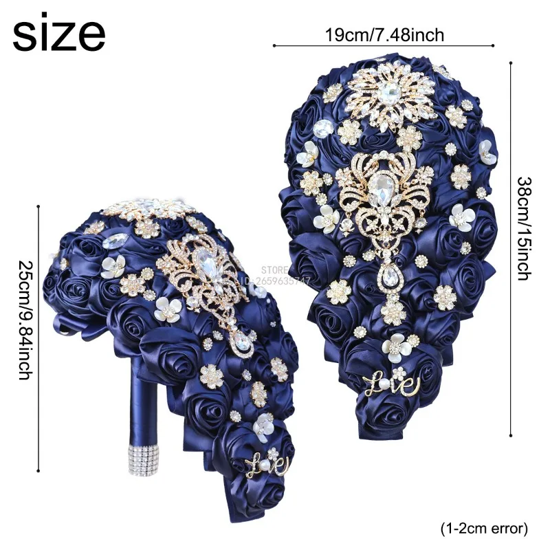 Navy Blue Waterfall Bridesmaid Bouquet European and American Crystal Simulation Wedding Church Decoration Supplies PB725A