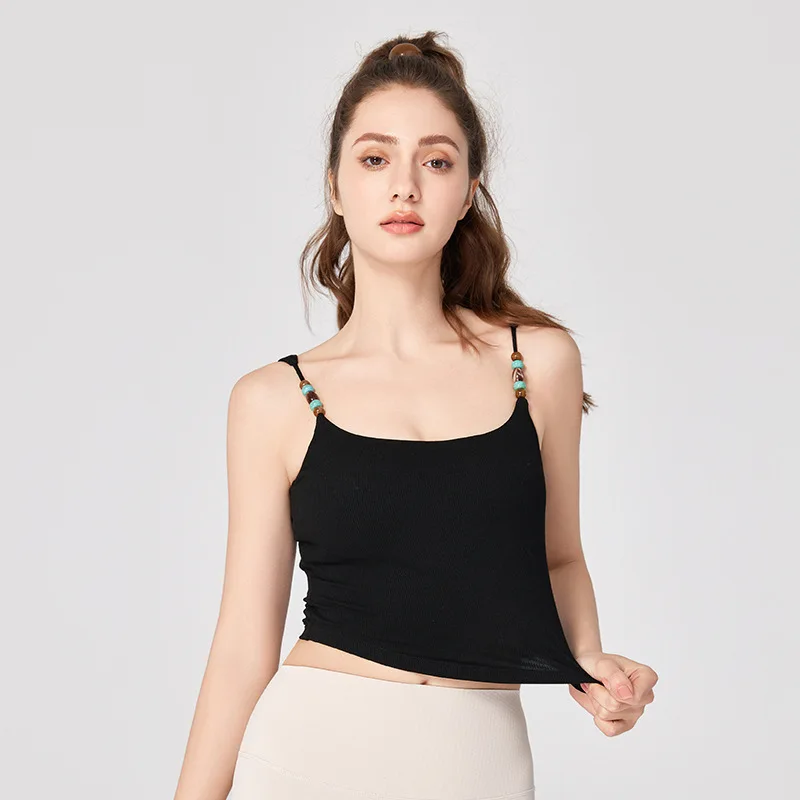 Beaded Halter Strap Sexy Yoga Vest for Women Short Fitness Sports Top