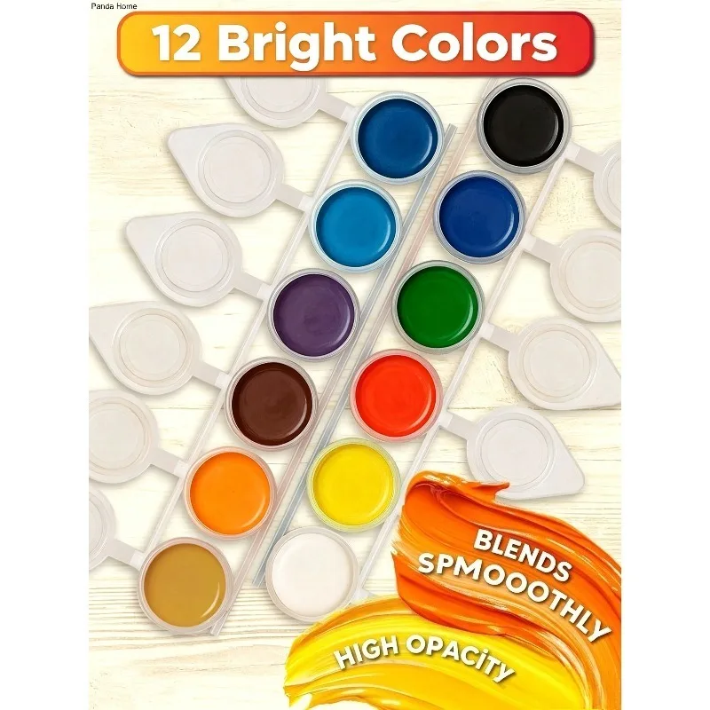 12 Colors Washable Gouache Paint Set 15ml 70g Non-Toxic Sealed Connected Jar with Brush Kids Art Craft School Home Creative Gift