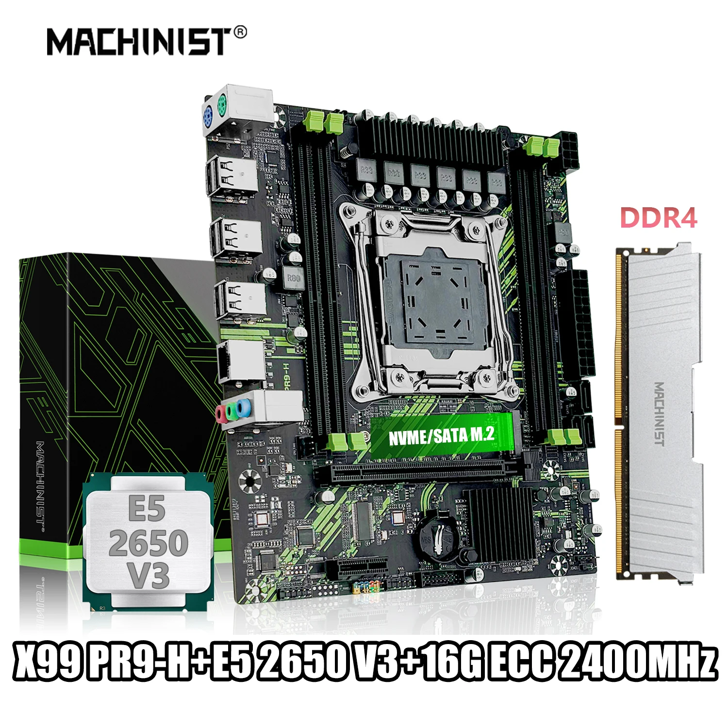 

MACHINIST X99 PR9-H LGA 2011-3 Xeon X99 Motherboard with Intel E5 2650 V3 DDR4 16gb ECC memory combo kit set support NVME M.2