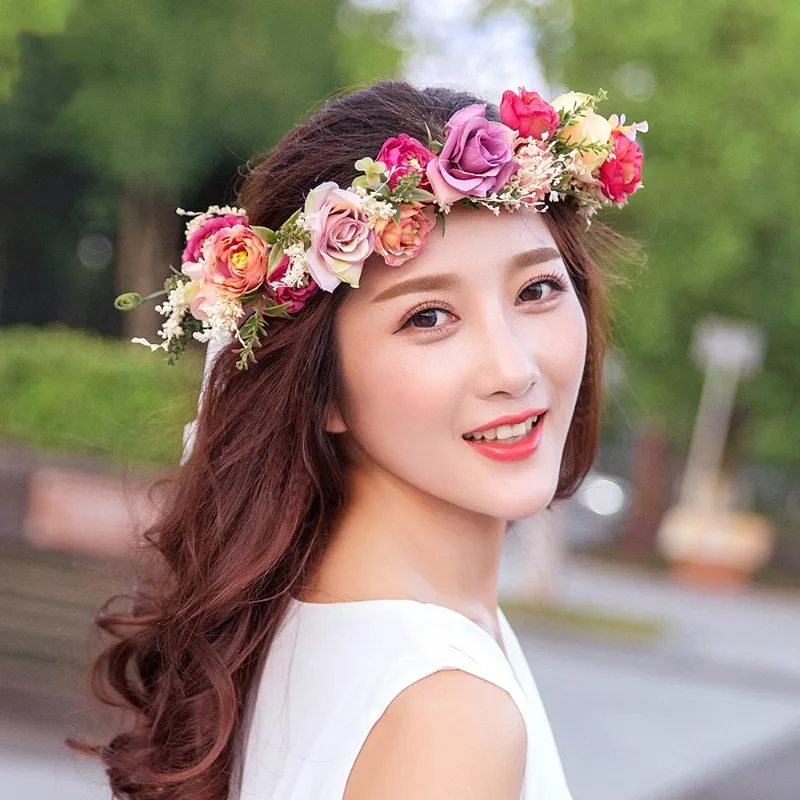 

Bride Headwear Floral Wreath Sweet and Elegant Korean Style Flowers Seaside Vacation Photos Hair Accessories Garland