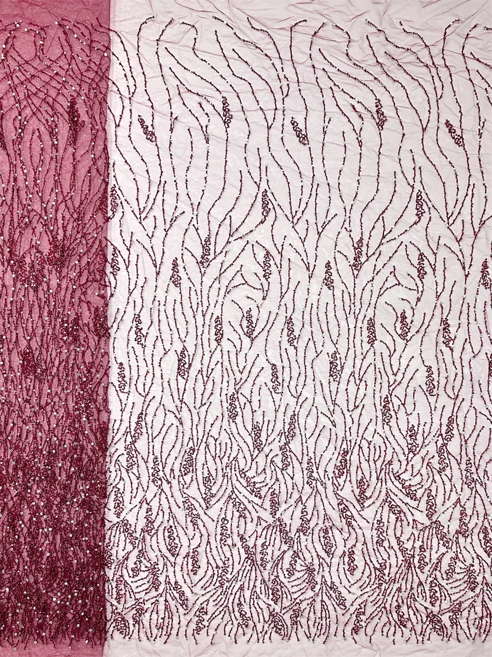 Red Luxury African Lace Fabric 2026 High Quality Sequins Beads Lace Fabric For Nigeria Wedding French Net Lace Fabric Christmas