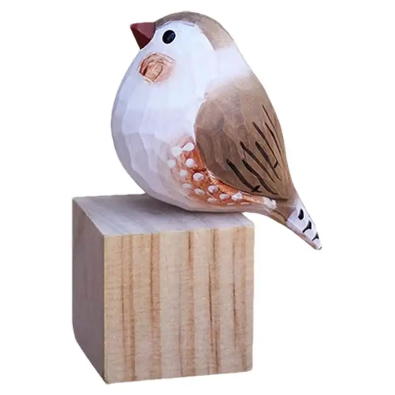 Wooden Bird Statue Fat Chirped Bird with Wood Chip Base Figurine Collectible Figurine for Living Room Bedroom Desktop