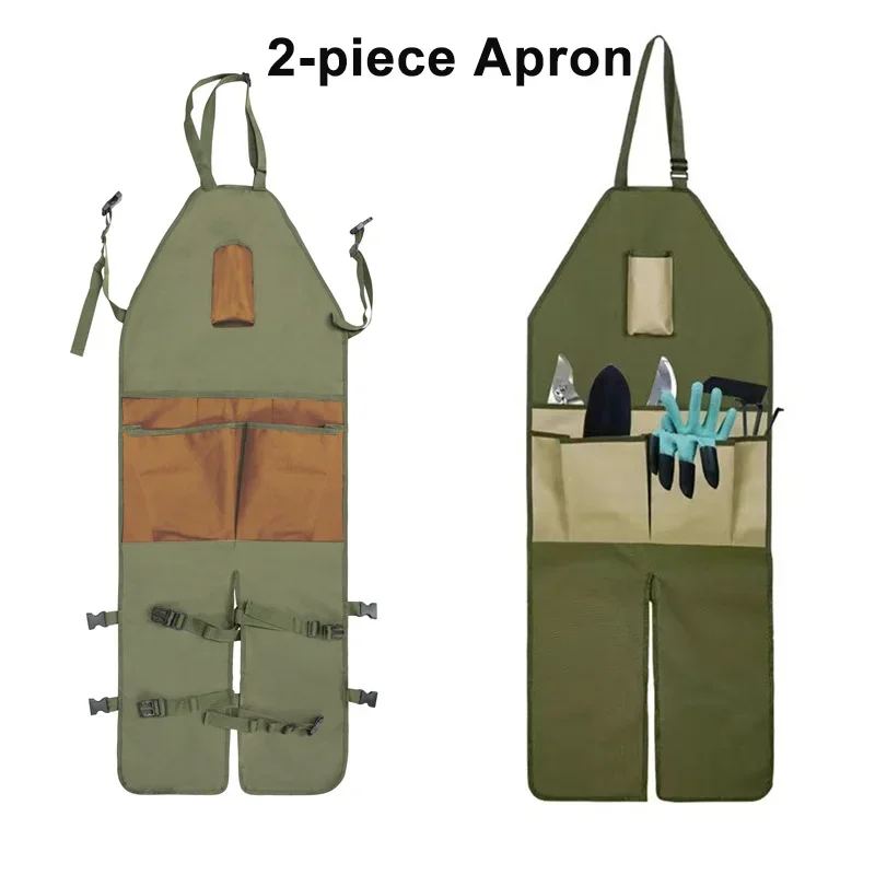 2-piece Gardening Apron with Multiple Pockets Adjustable Guards Leg Protection for Garden Work Oxford Fabric Water Resistant