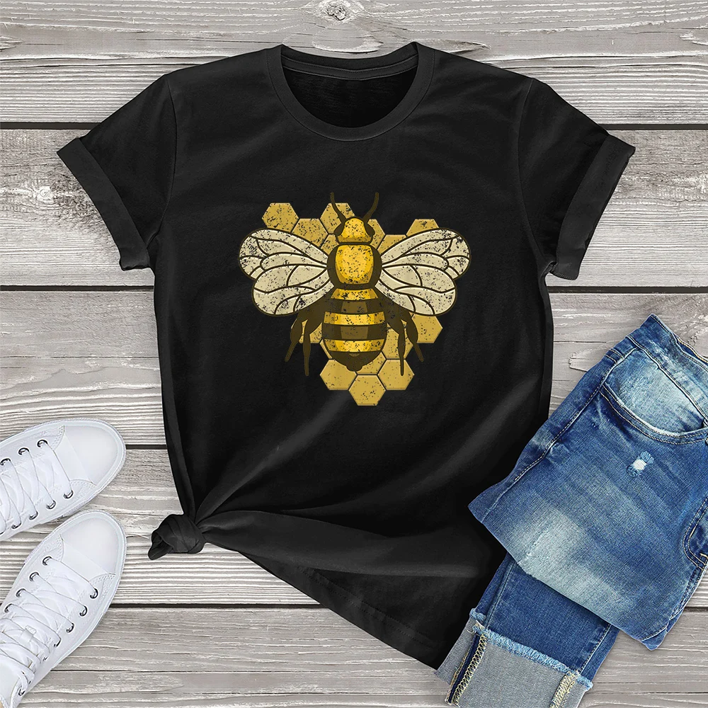 

FLC 100% Cotton Retro Beekeeper Beekeeping Bumblebee Vintage Save The Bees Clothing Gift Women Casual T-Shirt Printed Top Short