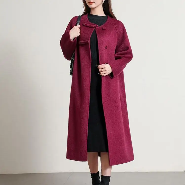 2024 Winter New Scarf Double sided Cashmere Coat Women's Medium to Long Style Chinese Style Woven Woolen Coat