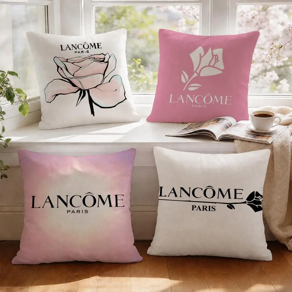 Funda de cojín de la marca de belleza L-Lancome, funda de almohada transpirable y fresca de lino natural estampada, funda de cojín decorativa para sofá y dormitorio