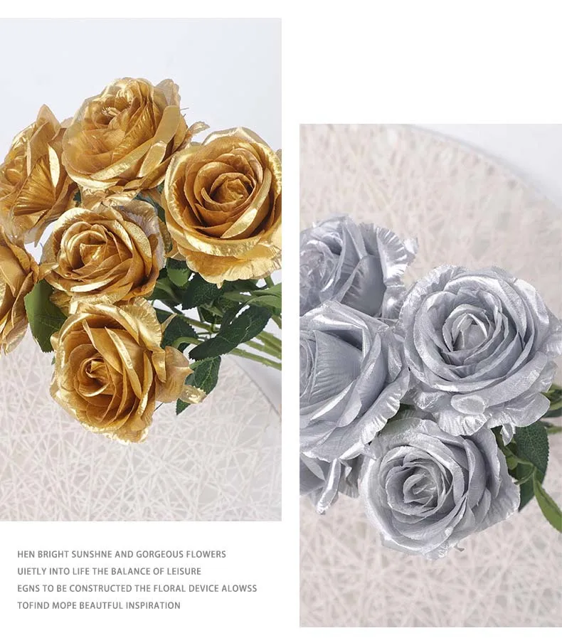 Künstliche Goldrose als Szenendekoration für Party, Hochzeit, Straßenrand-Blumenarrangement, Heimdekoration, Geburtstagsfeier-Deko – Detail 7