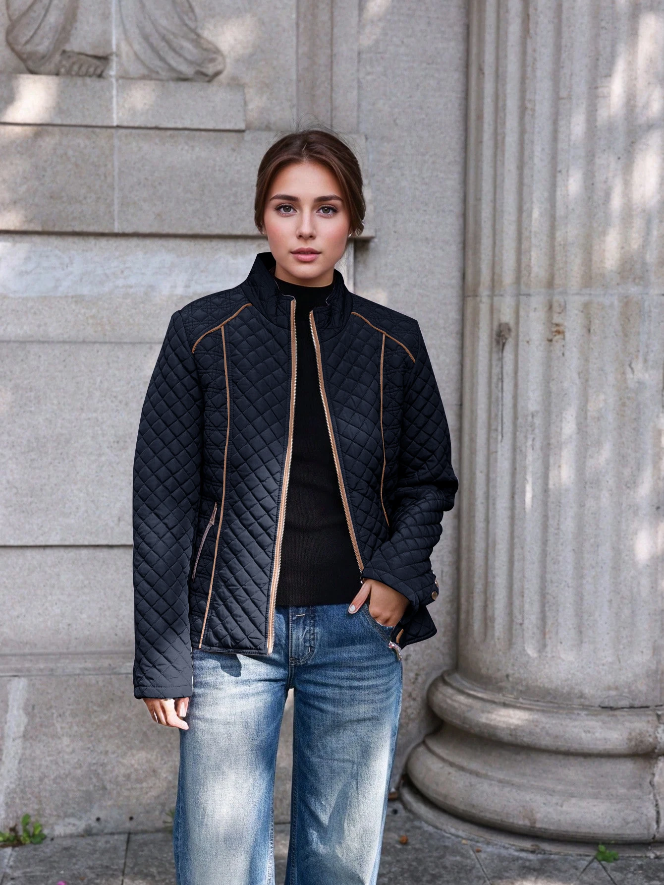 

Женская осенне-зимняя модная стеганая куртка на молнии, повседневные топы для поездок на работу на осень-зиму