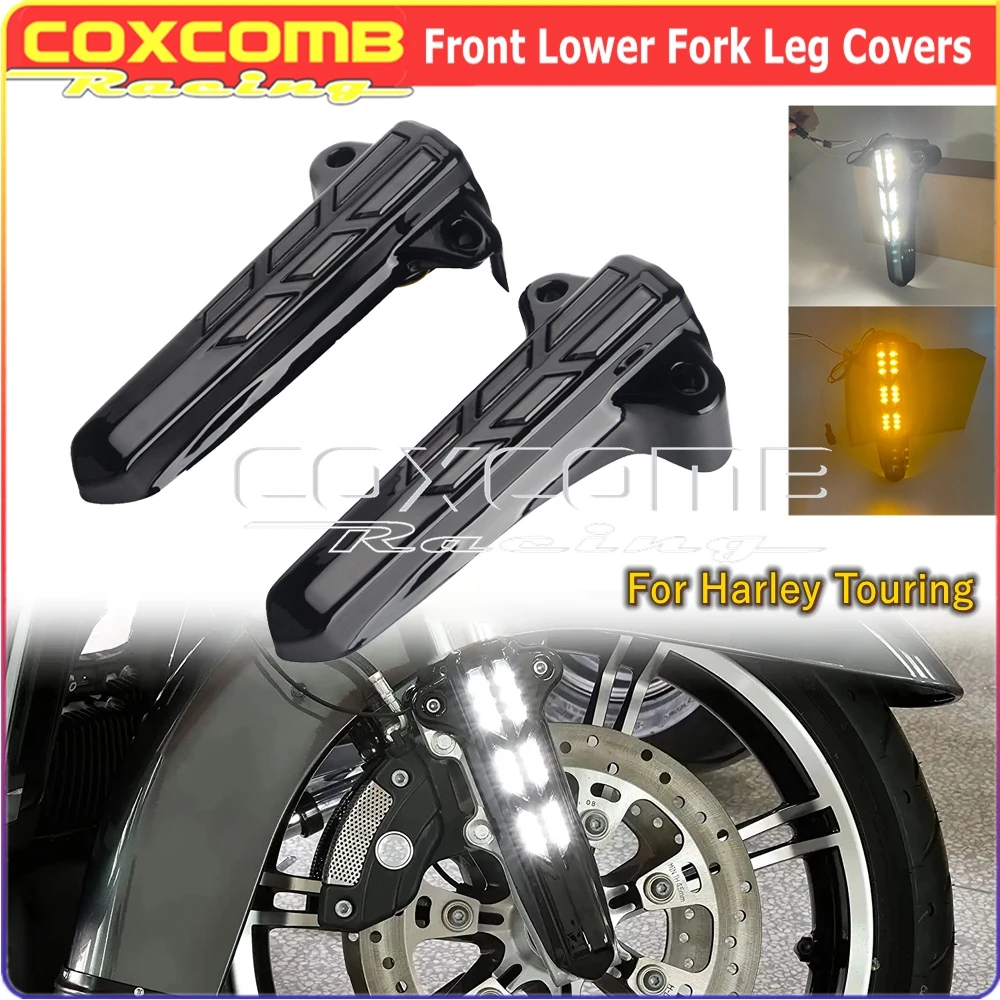 

1 Pair Motorcycle Lower Fork Legs Cover LED Front Fork Light For Harley Touring Road King Electra Street Glide Ultra Limited 14+