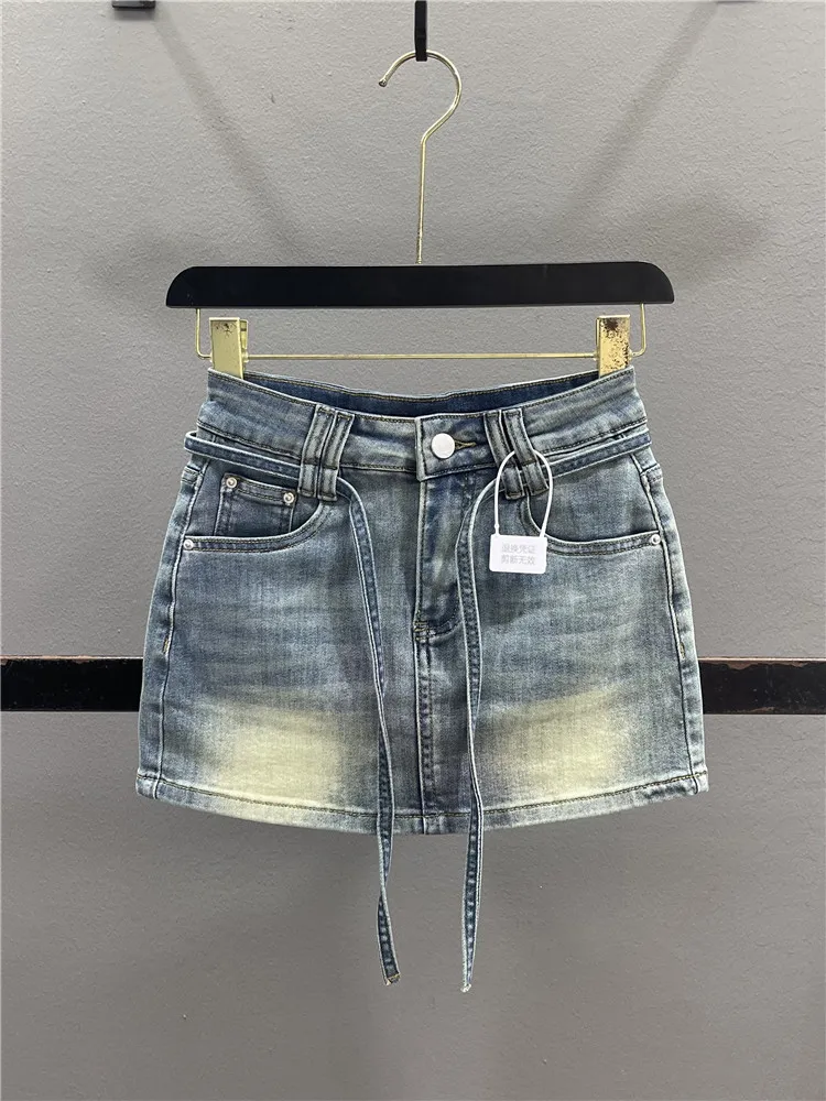 

Retro American Denim Skirt Women's Summer Slim Fit Sexy Short Skirt Elastic Waist Casual Cotton Polyester Blend