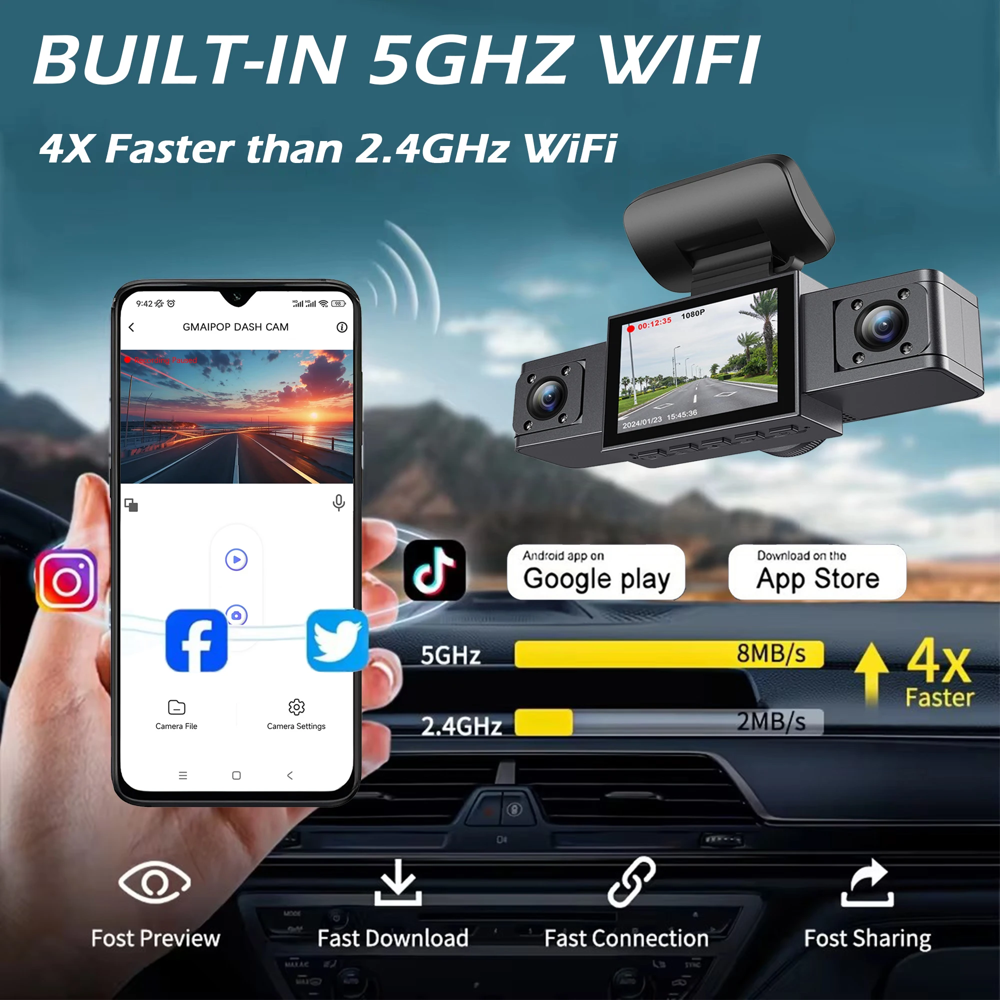 3 Channel Dash Cam WiFi Video Recorder Three Lens Car Camera with Rear View DVR 24H Parking Monitor Black Box car accessories